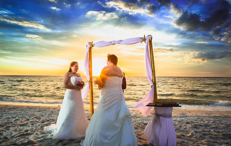 Bride on a bridge in her dress